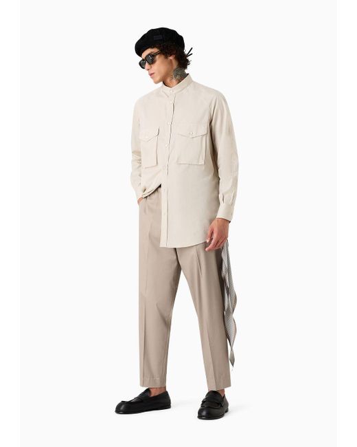 Camicia Collo Guru Con Tasche Sul Petto In Popeline di Emporio Armani in White da Uomo