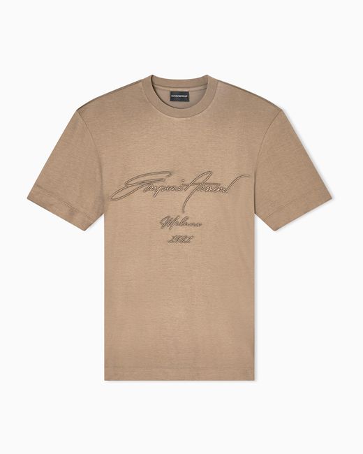 Emporio Armani Natural Asv Lyocell-Blend Jersey T-Shirt With Oversized Embroidery for men