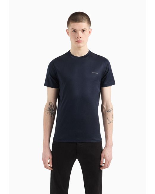 Emporio Armani Blue Lyocell-blend Jersey T-shirt With Asv Micro Logo Lettering for men