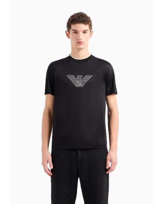 Emporio Armani Black Lyocell-blend Jersey T-shirt With Asv Logo Raised Embroidery for men