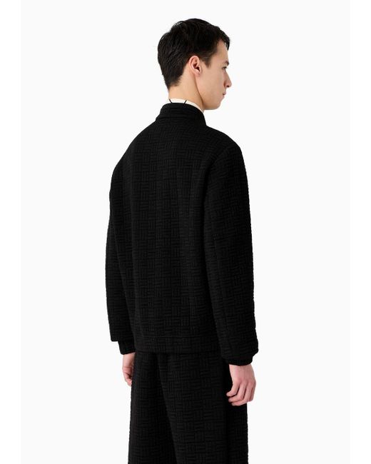 Emporio Armani Black Quilted Wool-blend Jersey Blouson With Geometric Motif for men