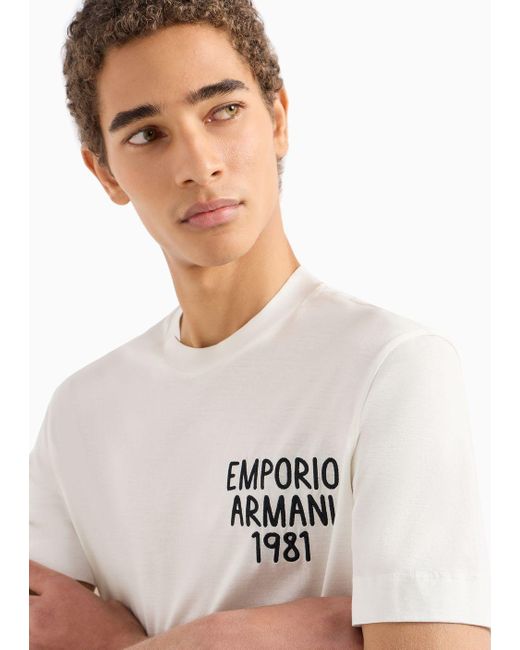 Emporio Armani White Asv Lyocell-blend Jersey T-shirt With Logo Embroidery for men