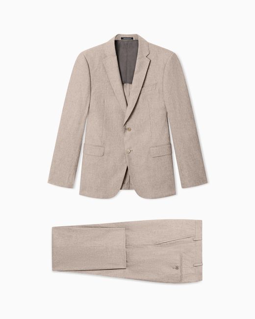 Emporio Armani Natural Light Wool Cloth Single-Breasted Suit With Printed Yarn for men