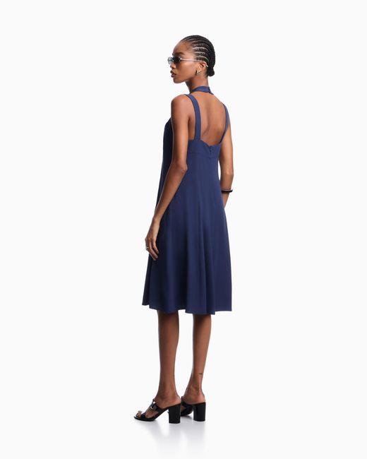 Emporio Armani Blue Flowing Micro Leopard Spot Jacquard Dress