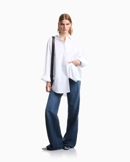 Emporio Armani White Cotton Poplin Shirt With A Pointed Collar And Long Sleeves
