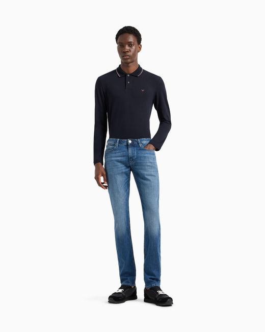 Emporio Armani Blue J06 Slim-Fit, Twill-Melange Jeans for men