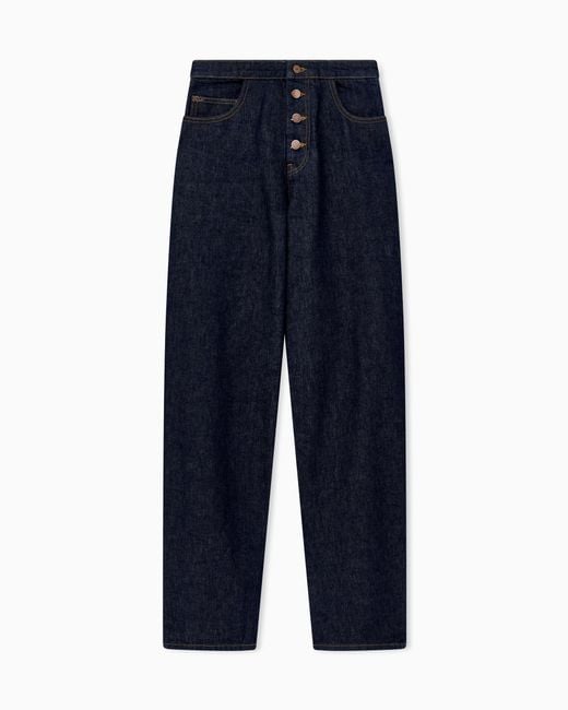 Emporio Armani Blue Denim Jeans With Boteh Capsule Embroidery