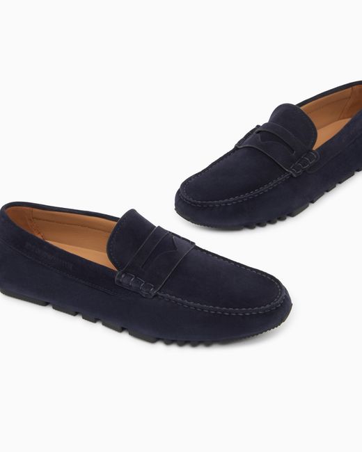Emporio Armani Blue Suede Driving Shoes for men