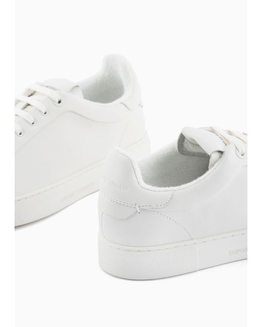 Emporio Armani White Supple Leather Sneakers for men