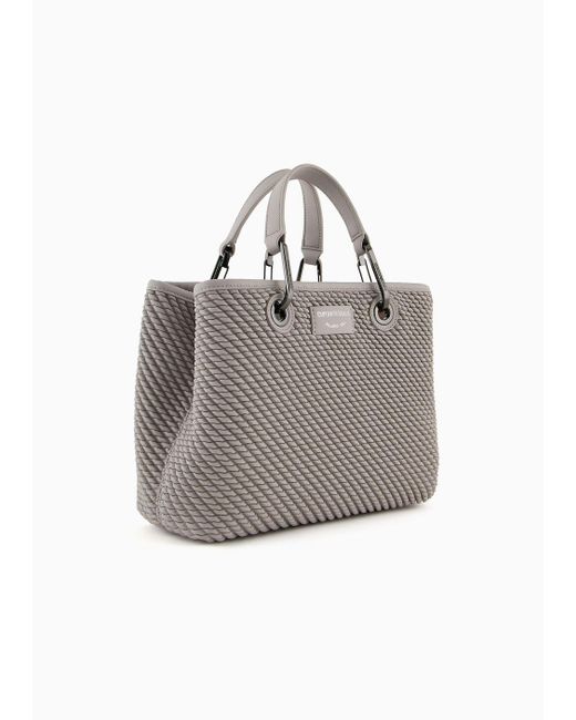Emporio Armani Gray Small Nappa Leather-effect Embossed Myea Shopper Bag