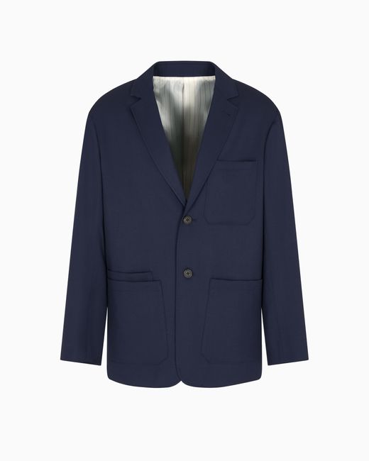 Blazer De Abotonadura Sencilla En Sarga De Lana Virgen Emporio Armani de hombre de color Blue