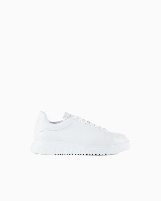 Emporio Armani White Tumbled Leather Sneakers With Knurled Soles for men