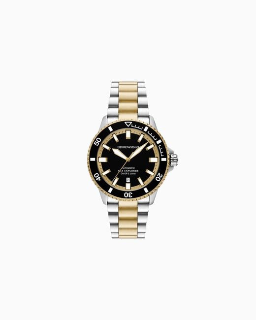 Emporio Armani White Sea Explorer Automatic Two-Tone Stainless Steel Watch for men