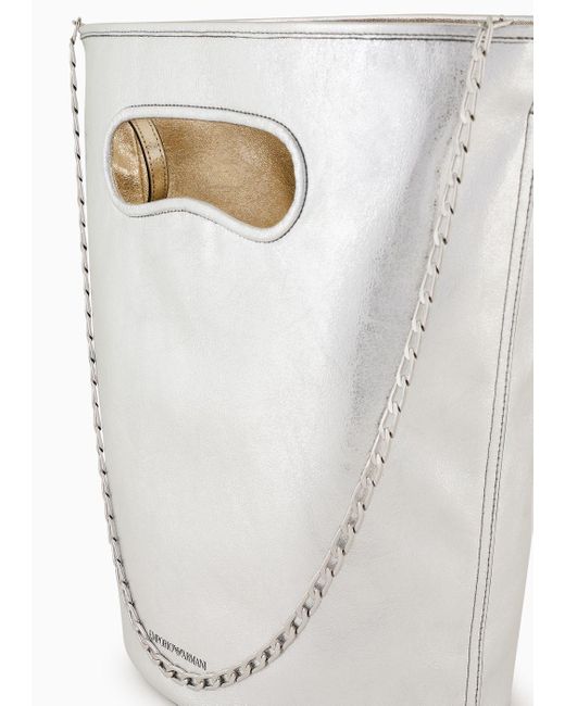 Emporio Armani White Crinkled-effect Lamé Bucket Shoulder Bag