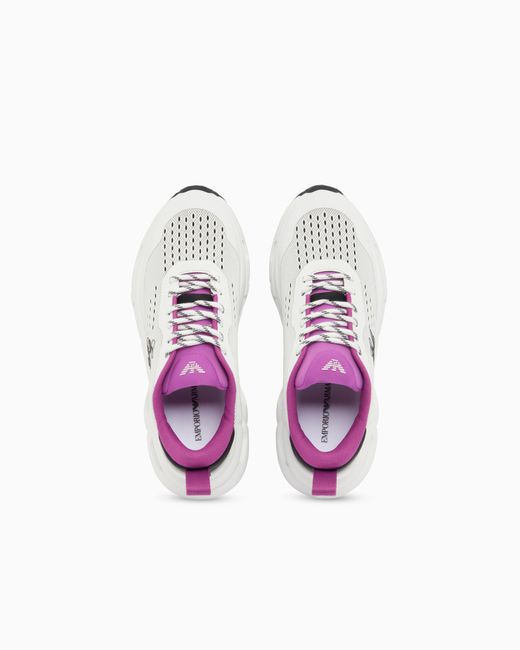 Emporio Armani White Breathable Mesh Sneakers With A Thick Cushioned Rubber Sole