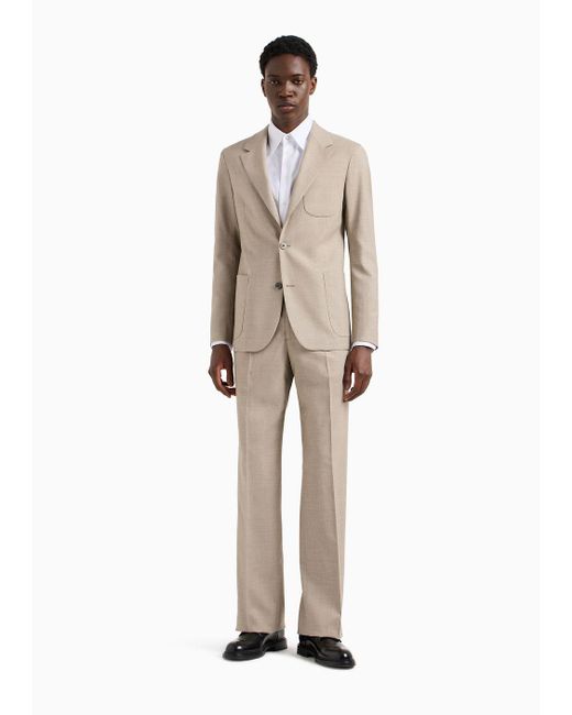 Emporio Armani Natural Single-breasted Suit In A Stretch Summer Wool And Silk Blend Canvas for men