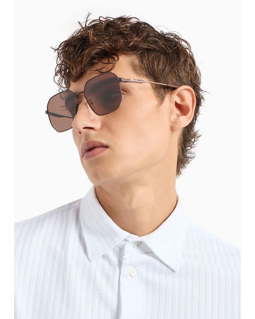 Emporio Armani Brown Square Sunglasses Asian Fit for men