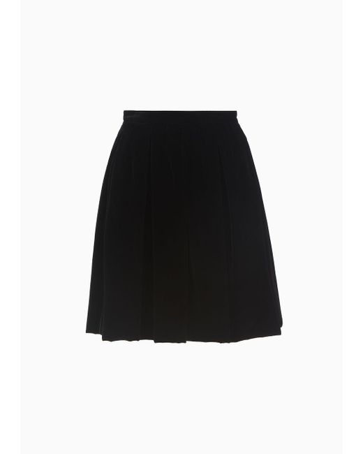 Emporio Armani Black Liquid Velvet Skirt With Godet Pleats