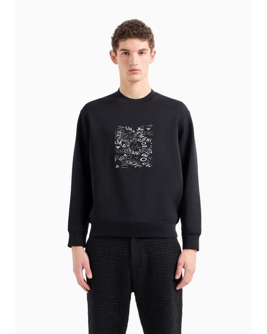 Emporio Armani Black Double-jersey Sweatshirt With Logo Embroidery for men