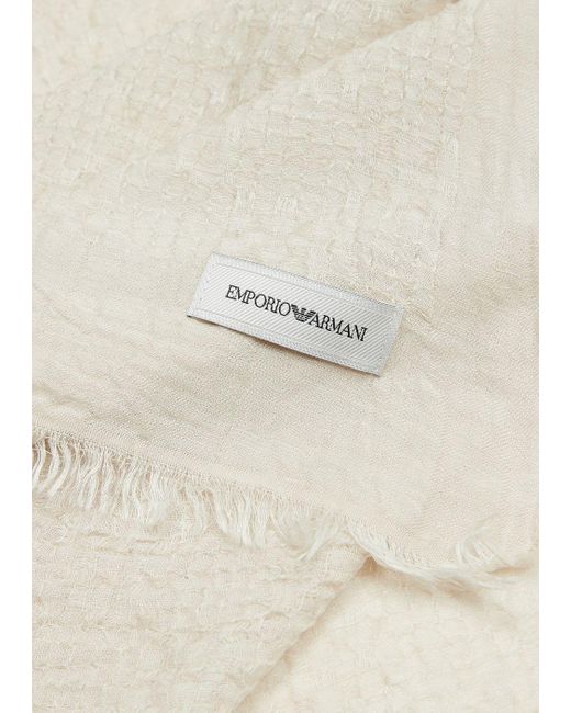 Emporio Armani White Linen-blend Modal Stole With Topstitched Embroidery