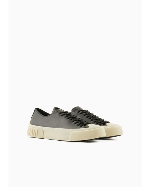 Emporio Armani Black Leather Sneakers With Vulcanised Soles for men