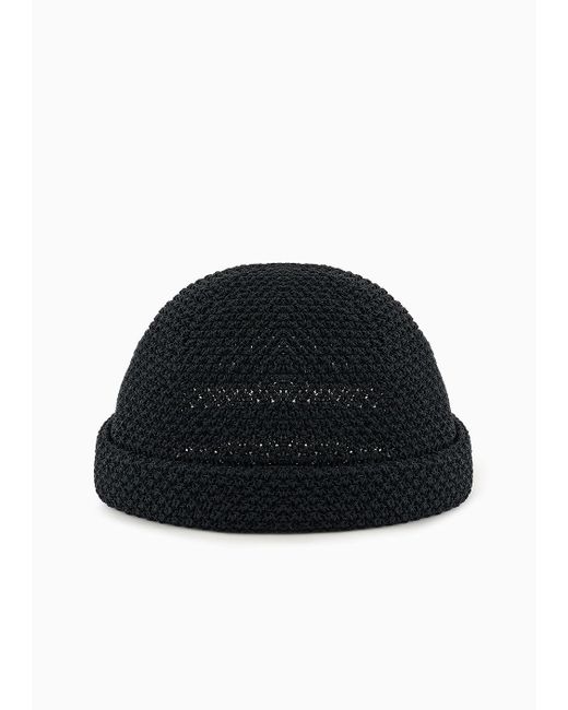 Bonnet Crocheté Avec Revers Emporio Armani en coloris Black
