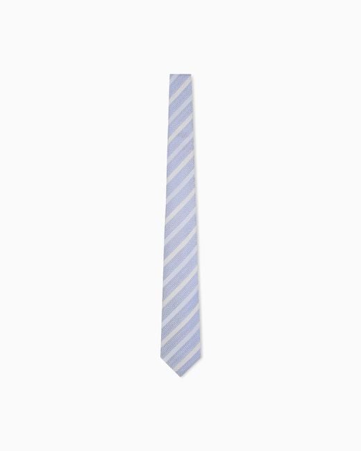 Emporio Armani White Pure Silk Jacquard Stripe And Chevron Tie for men