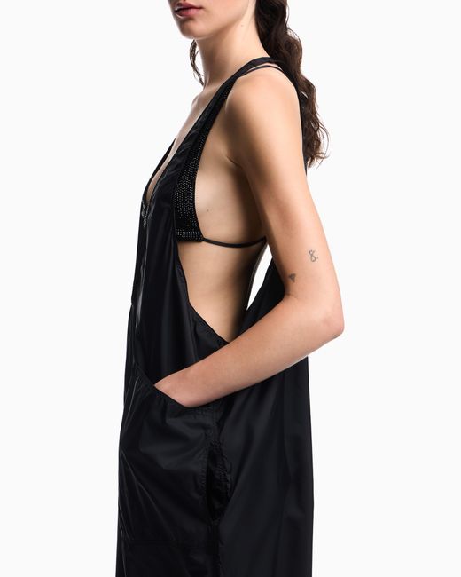Emporio Armani Blue Nylon V-Neck Jumpsuit