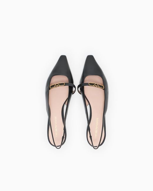 Emporio Armani White Nappa-Leather Slingback Ballerinas With Eagle Plate