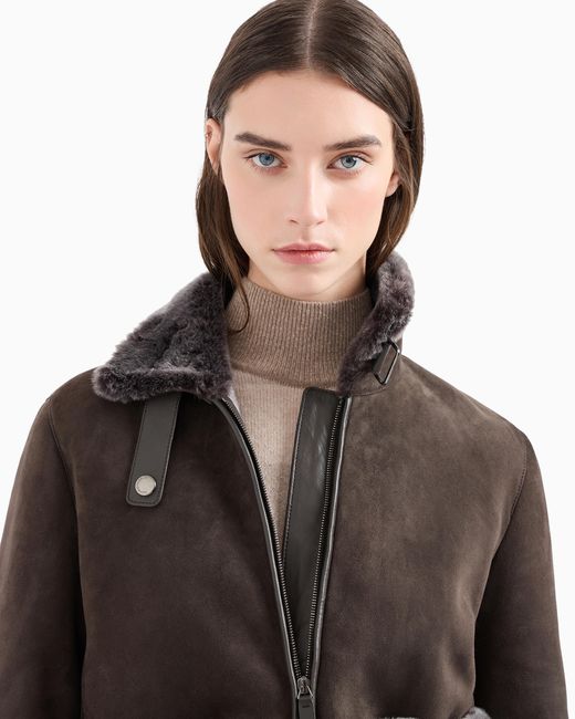 Emporio Armani Brown Jacke Der Icon-Sonderkollektion Aus Spanischem Merino-Lammfell-Shearling