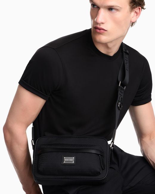 Emporio Armani Black Crossbody Messenger Bag With Zip And Adjustable Strap for men