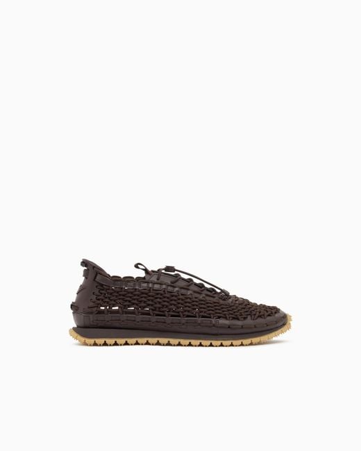 Emporio Armani White Sneakers With Woven Design And Rugged Rubber Sole for men