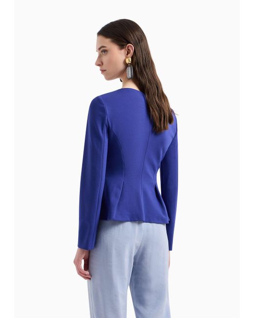 Emporio Armani Blue Flared Single-breasted Jacket In Stretch Milano-stitch Fabric