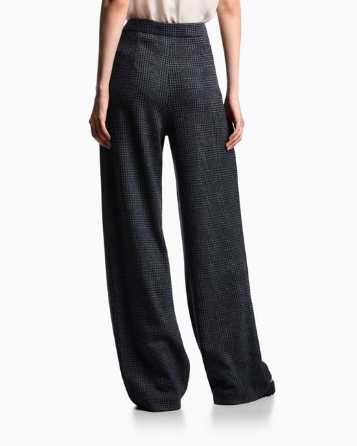 Pantalon Avec Pinces En Maille Jersey Compacte Prince-De-Galles Icon Asv Emporio Armani en coloris Blue