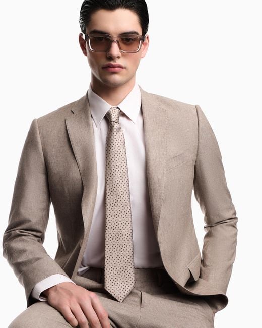 Emporio Armani White Pure Silk Tie With Jacquard Pattern for men