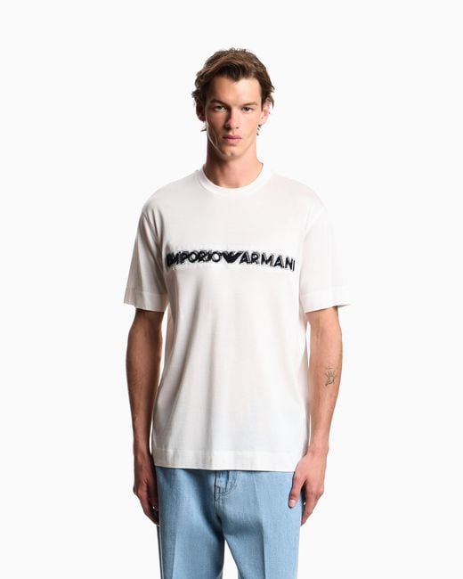 Emporio Armani White Lyocell Blend Jersey T-Shirt With Soft-Touch Embossed Logo for men