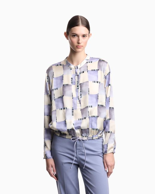 Emporio Armani White Satin Blouse With Check Print