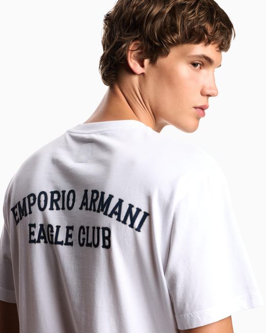 Emporio Armani White Eagle Club Organic Jersey T-Shirt With Print for men