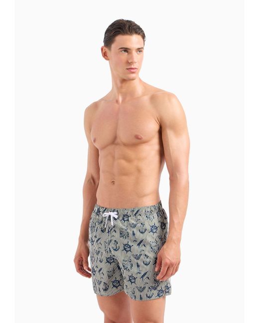 Bañador Modelo Pantalón Corto De Tejido Reciclado Con Estampado Integral Asv Emporio Armani de hombre de color Gray