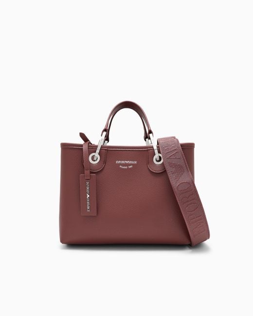 Emporio Armani Purple Shopping Bag With Pebbled Finish And Detachable Strap