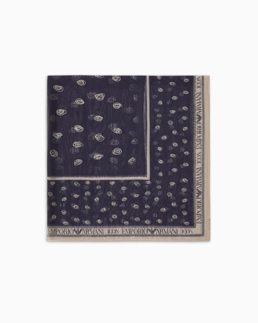 Emporio Armani Blue Pure Silk Foulard With An Icon All-Over Abstract Pattern