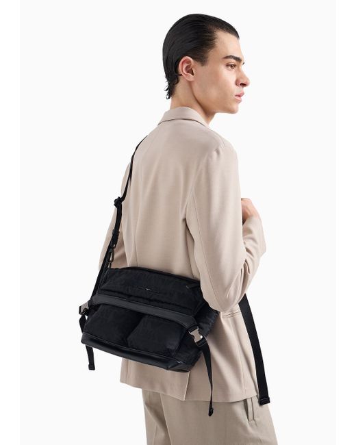 Emporio Armani Black Nylon Shoulder Bag With All-over Jacquard Logo Lettering for men