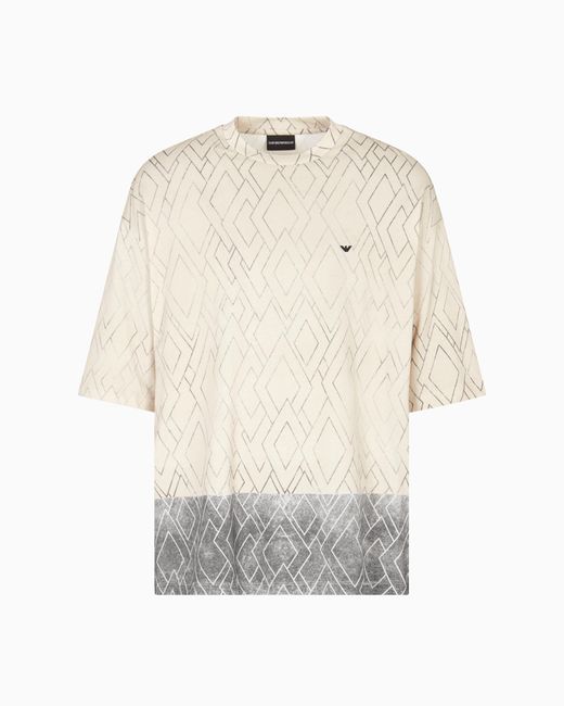 Emporio Armani White Asv Jersey T-Shirt With All-Over Diamond Print for men