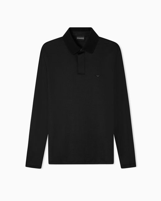 Emporio Armani Black Long-Sleeved Polo Shirt for men