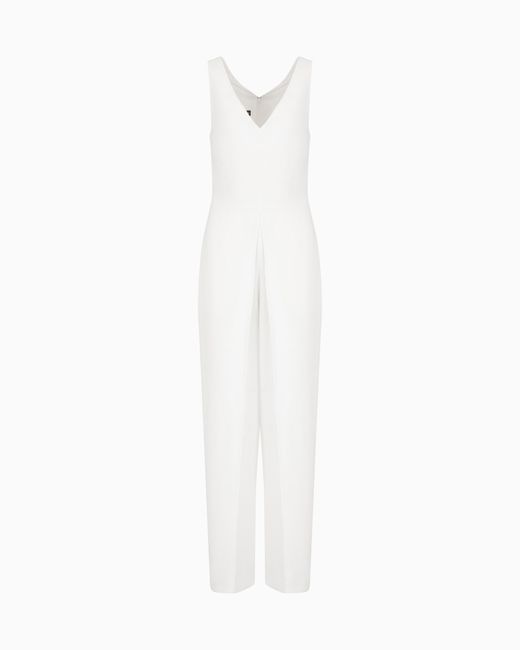 Emporio Armani White Overall Mit V-Ausschnitt Aus Funktions-Cady