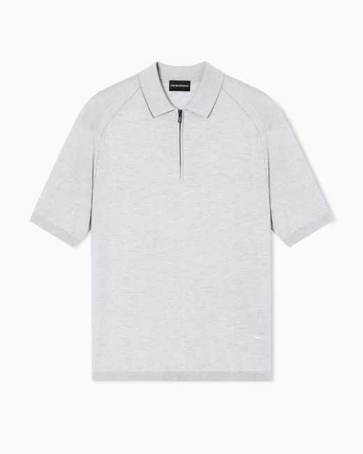 Jersey Con Cuello De Polo De Punto Jersey De Mezcla De Lana Y Lyocell Asv Emporio Armani de hombre de color White