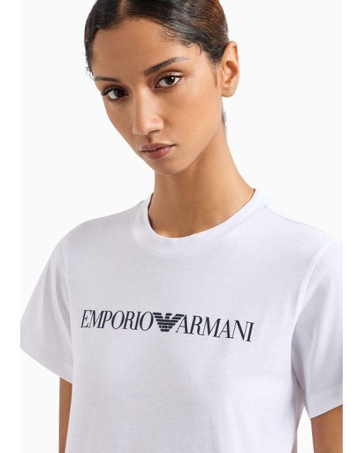 Emporio Armani White Asv Organic-jersey T-shirt With Logo Print