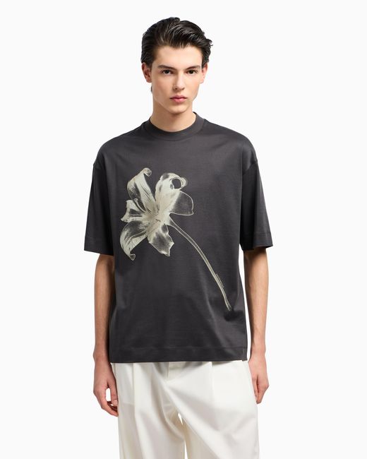Emporio Armani Asv Oversize-T-Shirt Aus Einer Jersey-Lyocell-Mischung Mit Lilien-Print in Black für Herren