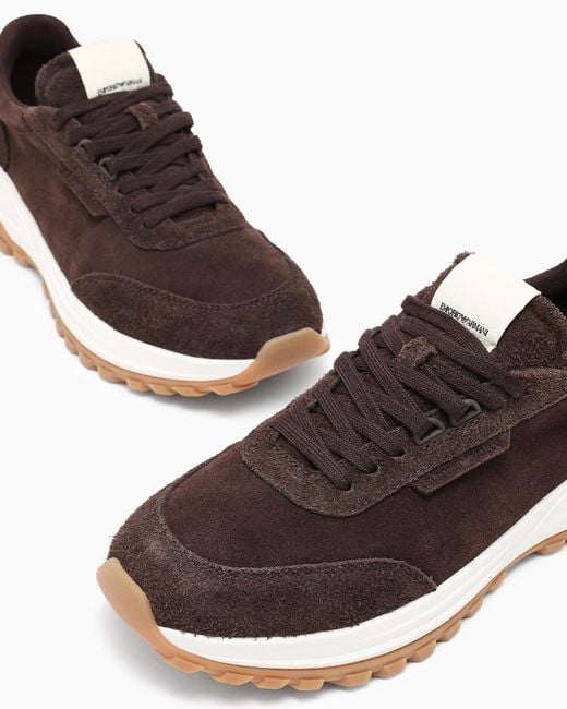 Emporio Armani White Eagle Club Capsule Collection Suede Sneakers for men