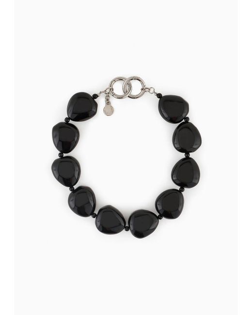 Emporio Armani Black Choker Necklace With Rounded Gemstones